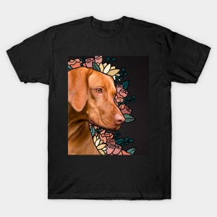 Weimaraner Photo Collage With Flowers and Roses T-Shirt